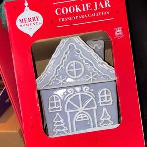 NIB Purple White Ceramic Gingerbread House Cookie Jar New